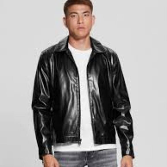 Guess Men Leather Jacket L